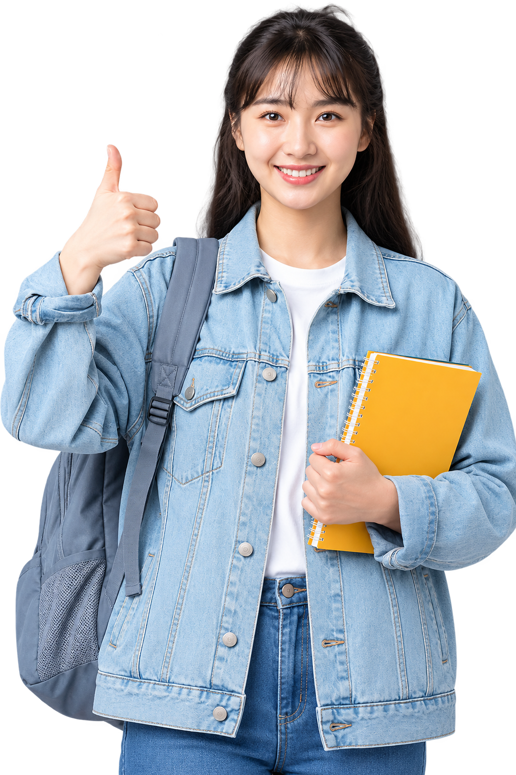 Smiling student holding a notebook